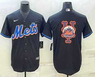 Men%27s New York Mets Big Logo Black Stitched MLB Cool Base Nike Jerseys